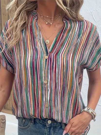 Bruine Gestreepte Blouse Plus Size - Macy