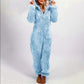 Gezellige Chic: Dames Fuzzy Capuchon Zip-Up Loungewear Jumpsuit