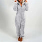 Gezellige Chic: Dames Fuzzy Capuchon Zip-Up Loungewear Jumpsuit