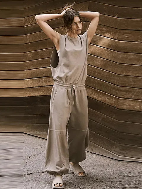 Jade - Geelgroene Casual Mouwloze Jumpsuit