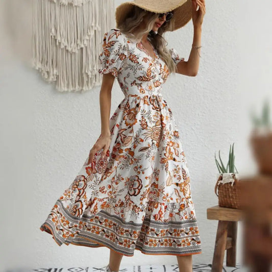 Lidewij - Elegante Oranje Bloemenjurk