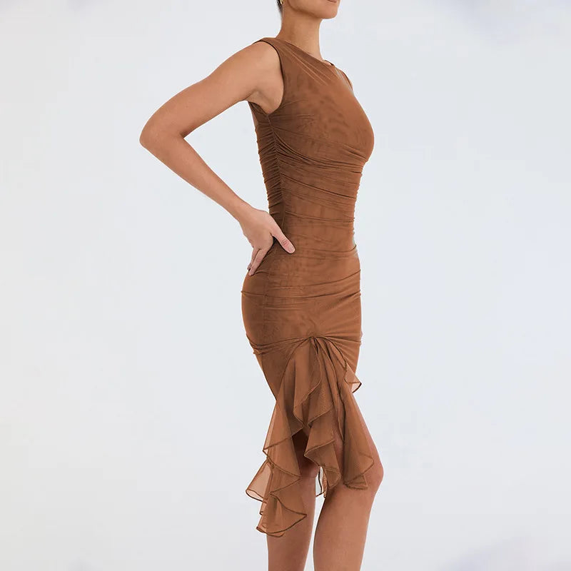 Odette - Midi-jurk Met Ruches