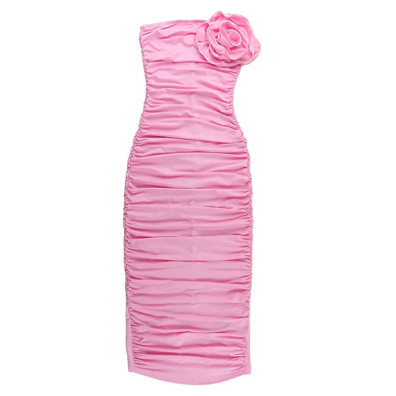 Dilia - Strapless Geplooide Jurk