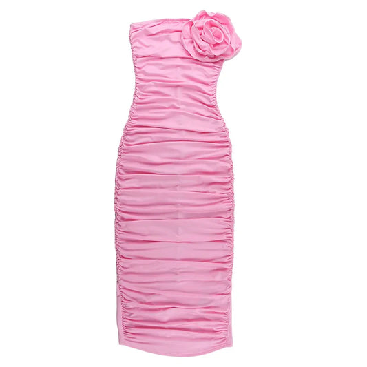 Dilia - Strapless Geplooide Jurk