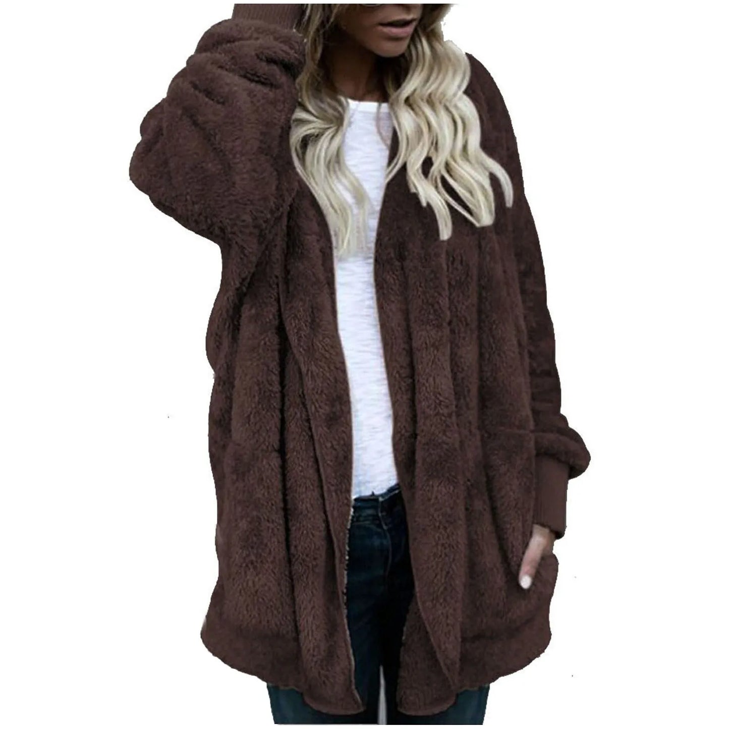 Luxe Velvet Plus: Gezellige Dubbelzijdige Fluweel Hooded Jas voor Vrouwen