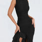 Legergroene Midi Jurk met Ruches - Rozz
