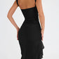 Legergroene Midi Jurk met Ruches - Rozz