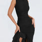 Legergroene Midi Jurk met Ruches - Rozz