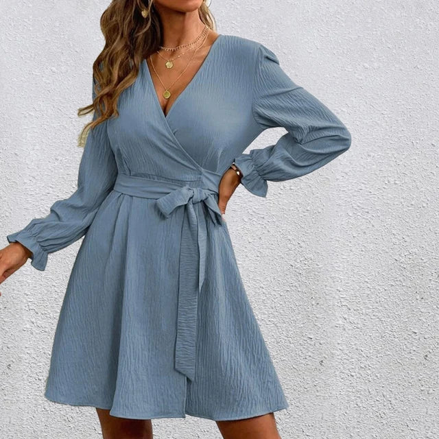 Beige V-Hals Wikkeljurk - Louise