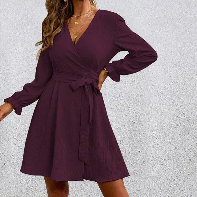 Beige V-Hals Wikkeljurk - Louise