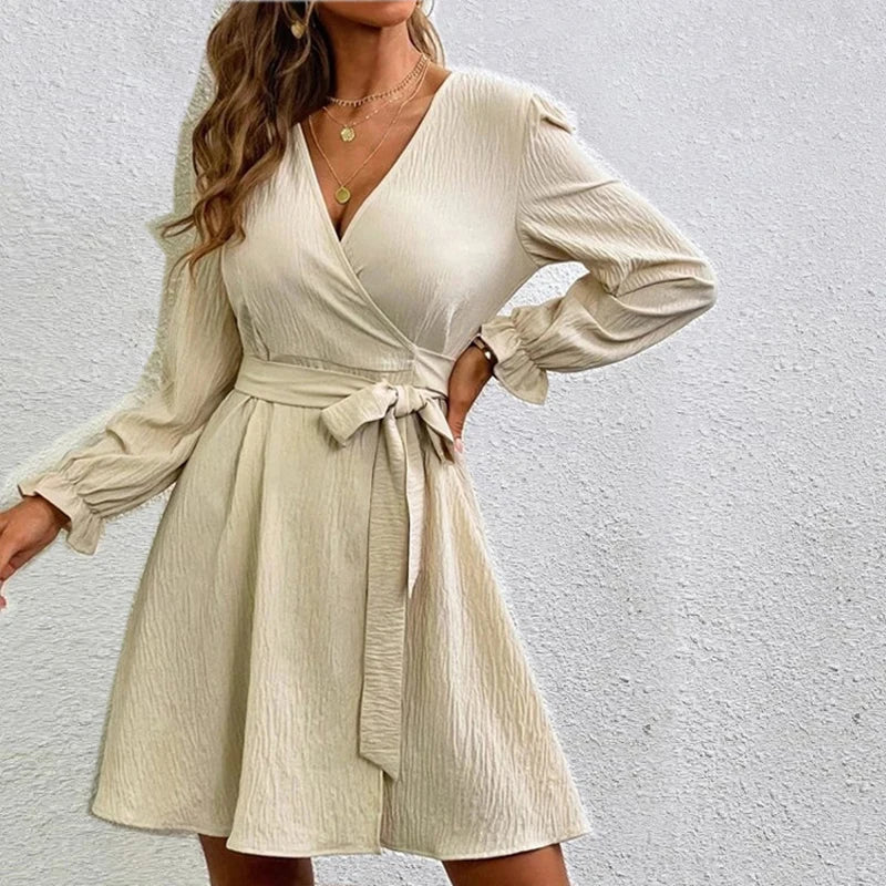Beige V-Hals Wikkeljurk - Louise