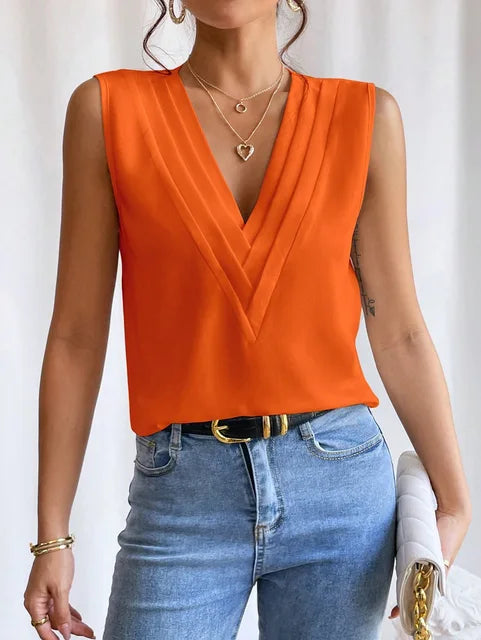 Divine - Beige Elegante Mouwloze Blouse
