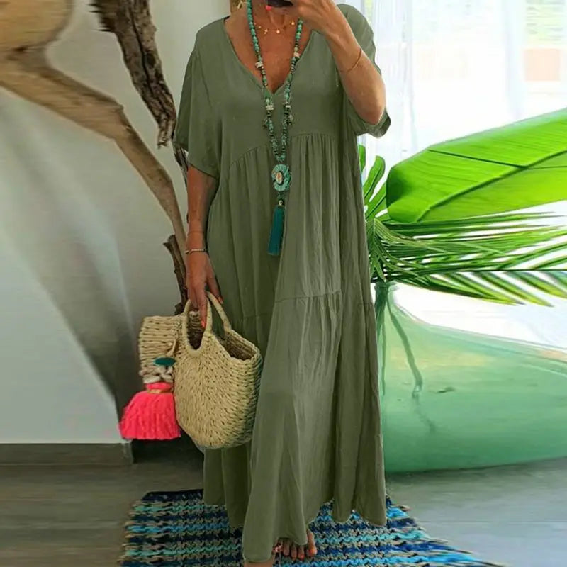Khaki Effen Zomerjurk - Zara