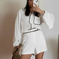 Chique Oversized Katoen-Linnen Set: Contrast-Trim Shorts Duo