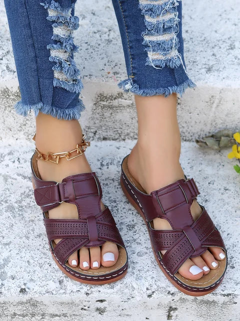 Zwarte Orthopedische Wig Sandalen - Vanessa