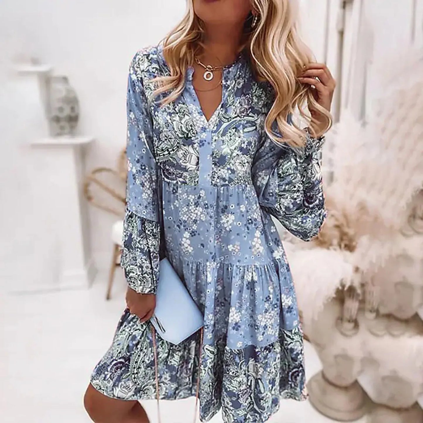 Arielle - Lichtblauwe Etnische Zomerjurk