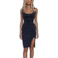 Chique Denim Midi-Jurk | Verstelbare Bandjes & Stretch