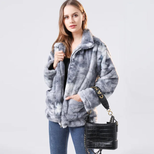 Tie-Dye Fleece Ritsjack: Chic & Knus Damesjack met Zakken