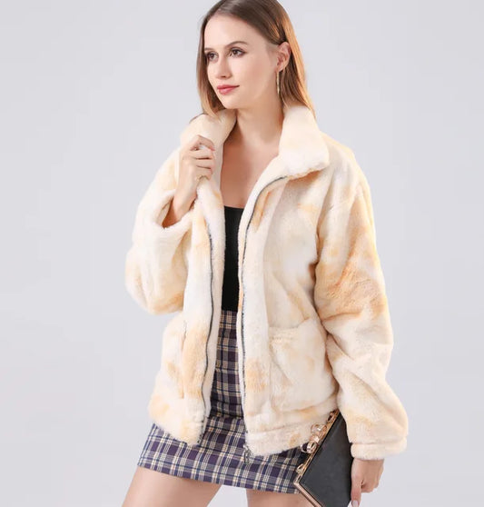 Tie-Dye Fleece Ritsjack: Chic & Knus Damesjack met Zakken