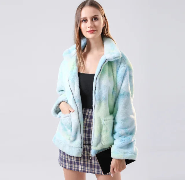 Tie-Dye Fleece Ritsjack: Chic & Knus Damesjack met Zakken