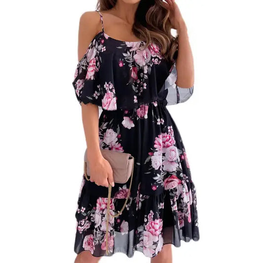 Annia - Roze Ruffle Spaghetti Jurk