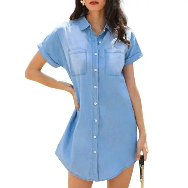 Blauwe Imitatie Denim Jurk - Charlotte
