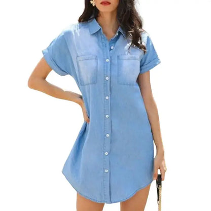 Blauwe Imitatie Denim Jurk - Charlotte