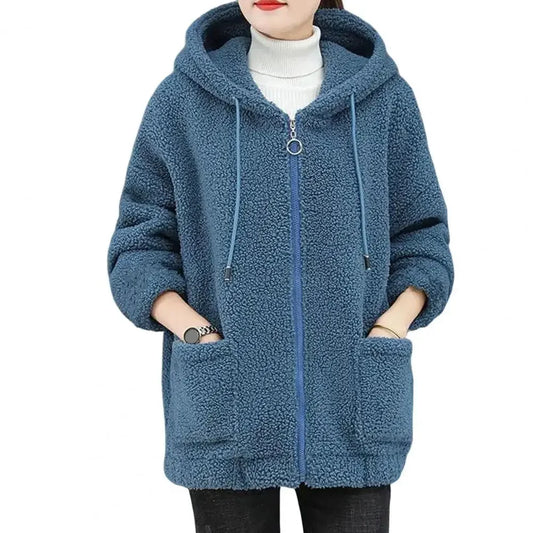 CozyChic Pluche Capuchon Fleecejas: Zakken & Rits Warmte voor Elegante Winter