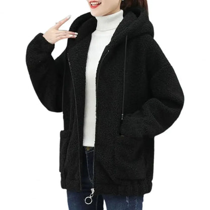 CozyChic Pluche Capuchon Fleecejas: Zakken & Rits Warmte voor Elegante Winter