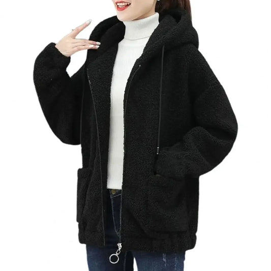 CozyChic Pluche Capuchon Fleecejas: Zakken & Rits Warmte voor Elegante Winter