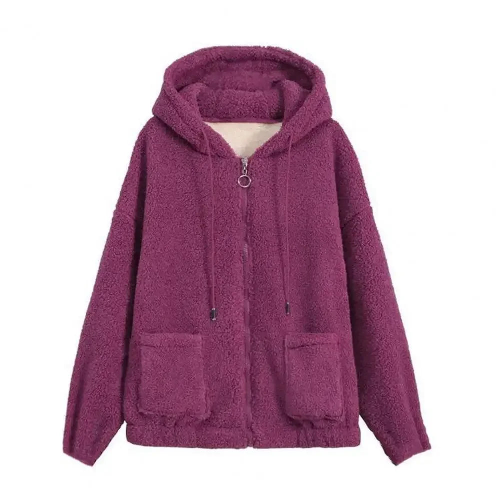 CozyChic Pluche Capuchon Fleecejas: Zakken & Rits Warmte voor Elegante Winter