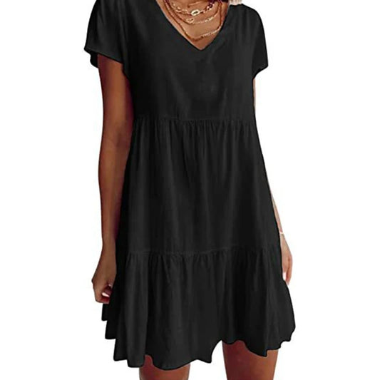 Chique V-Hals Weefsel: Casual Korte Mouw Zomerjurk