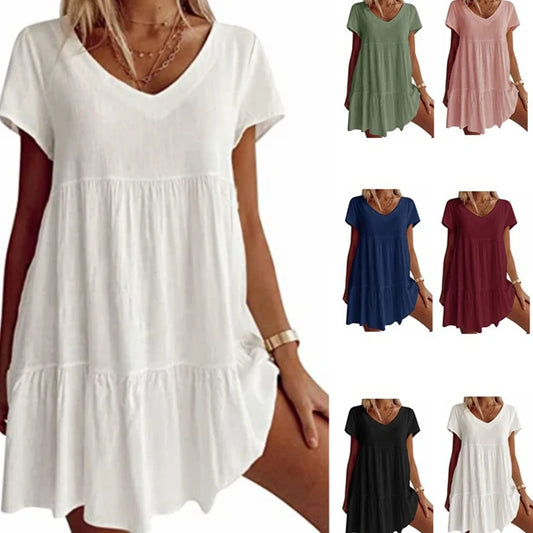 Chique V-Hals Weefsel: Casual Korte Mouw Zomerjurk