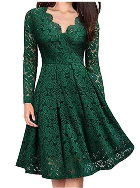 Zwarte Kant Midi Jurk - Shaena