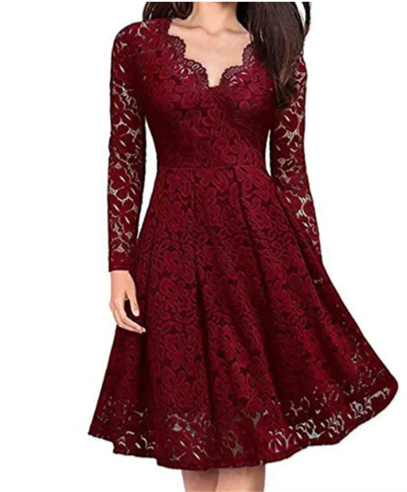 Zwarte Kant Midi Jurk - Shaena