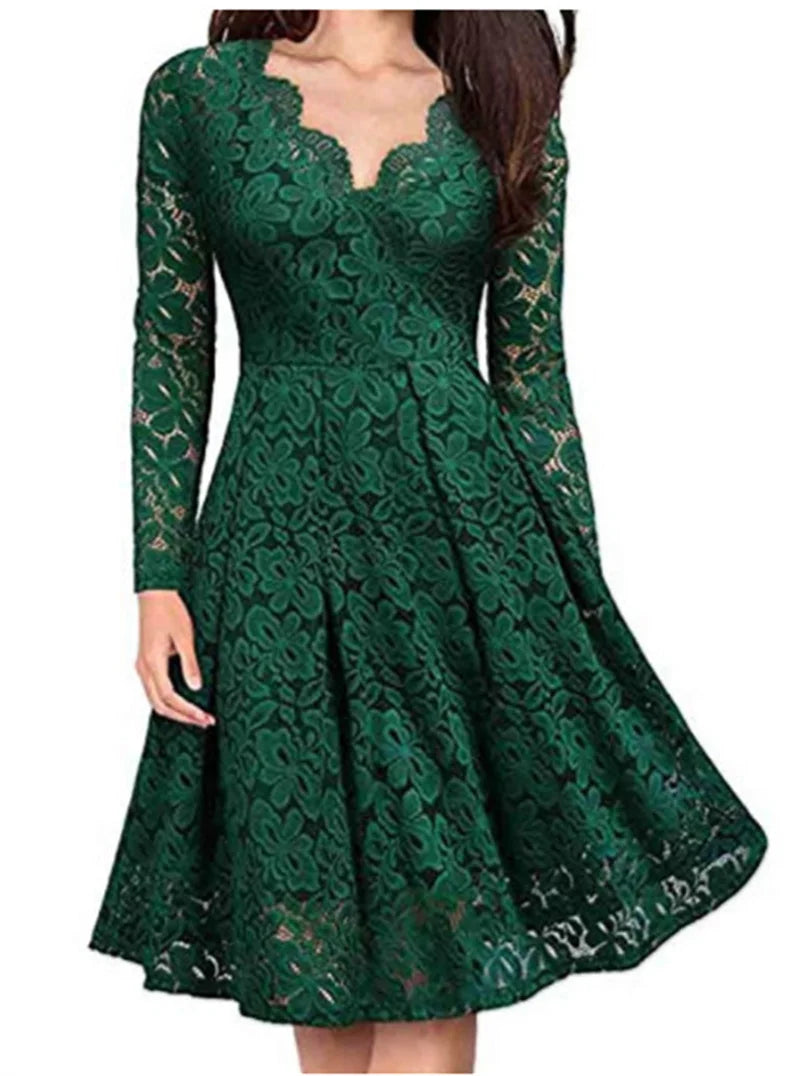 Zwarte Kant Midi Jurk - Shaena
