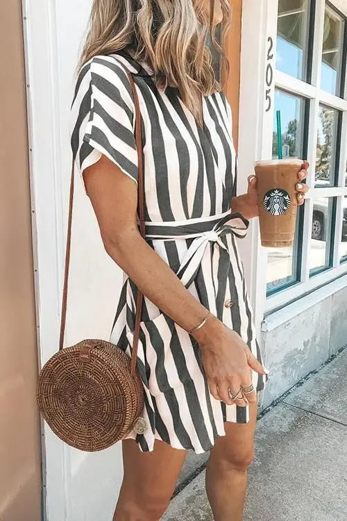 Roze Gestreepte Mini-jurk - Alizabeth