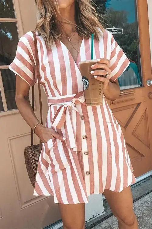 Roze Gestreepte Mini-jurk - Alizabeth