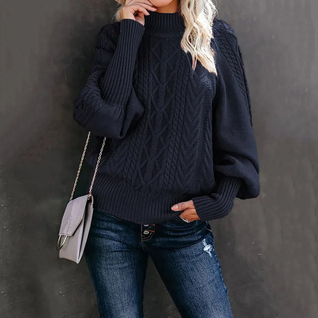 Gezellige Chic: Elegante Dames Mid-Hals Gebreide Trui