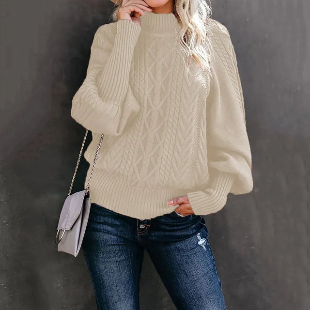 Gezellige Chic: Elegante Dames Mid-Hals Gebreide Trui