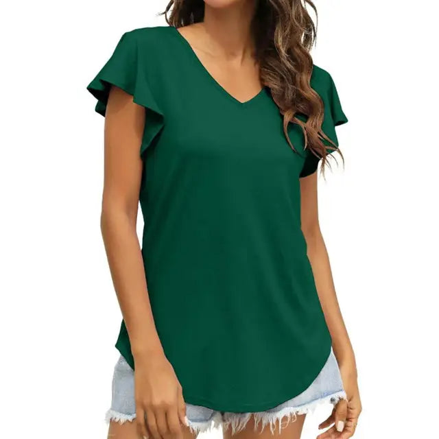 Evonne - Groene Zomerblouse met Ruchemouwen
