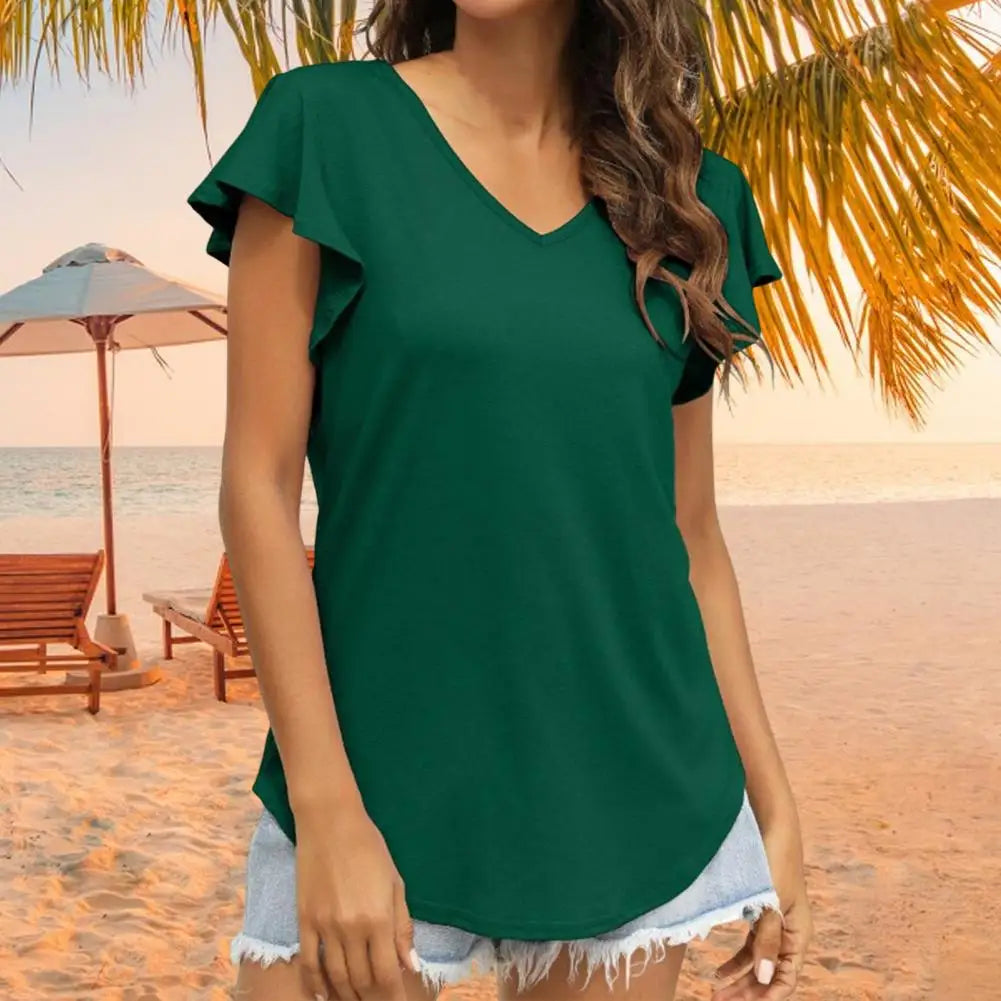 Evonne - Groene Zomerblouse met Ruchemouwen