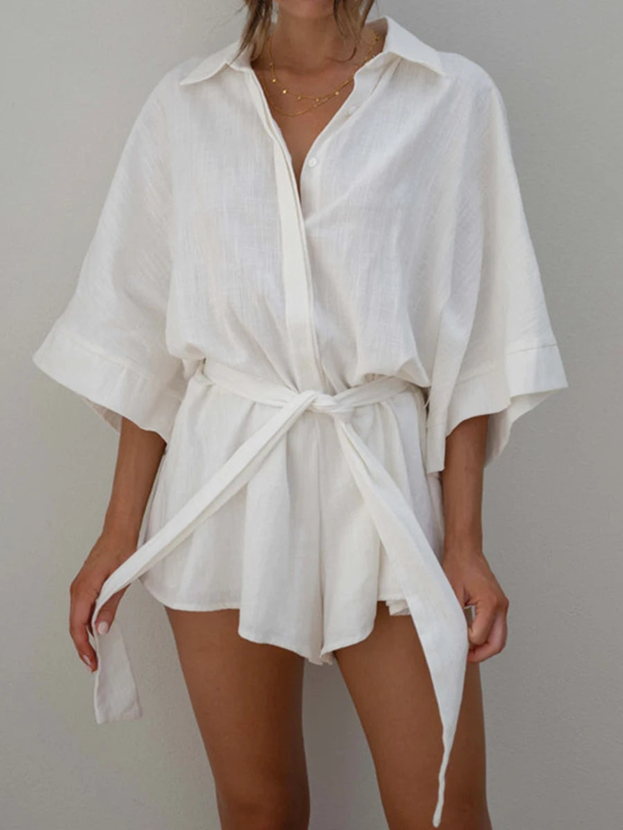 Carrie - Witte Zomerse Romper met Riem