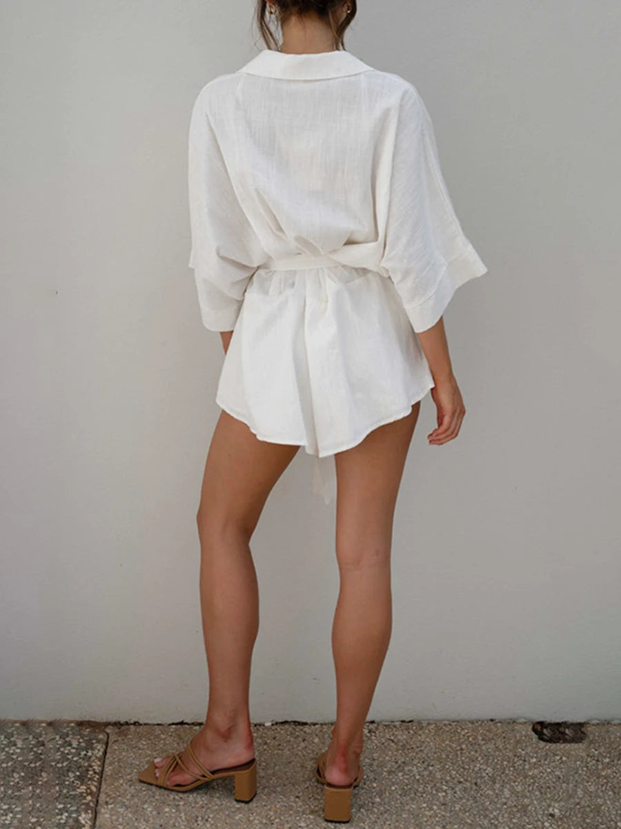 Carrie - Witte Zomerse Romper met Riem