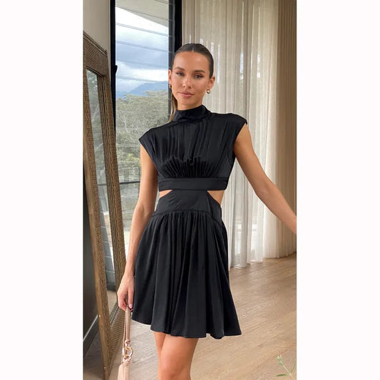 Chique Mini-Jurk met Geplooide Taille & Holle Mouwen