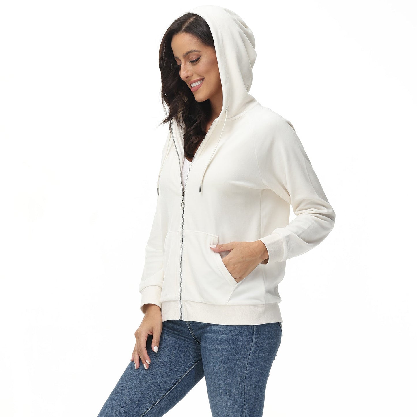 CozyChic: Dames Velours Fleece Hoodie - Warm, Stijlvol & Handig met Zakken!