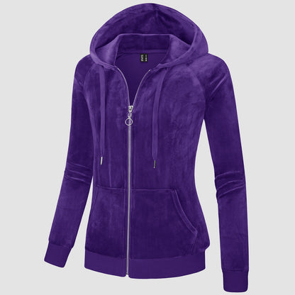 CozyChic: Dames Velours Fleece Hoodie - Warm, Stijlvol & Handig met Zakken!