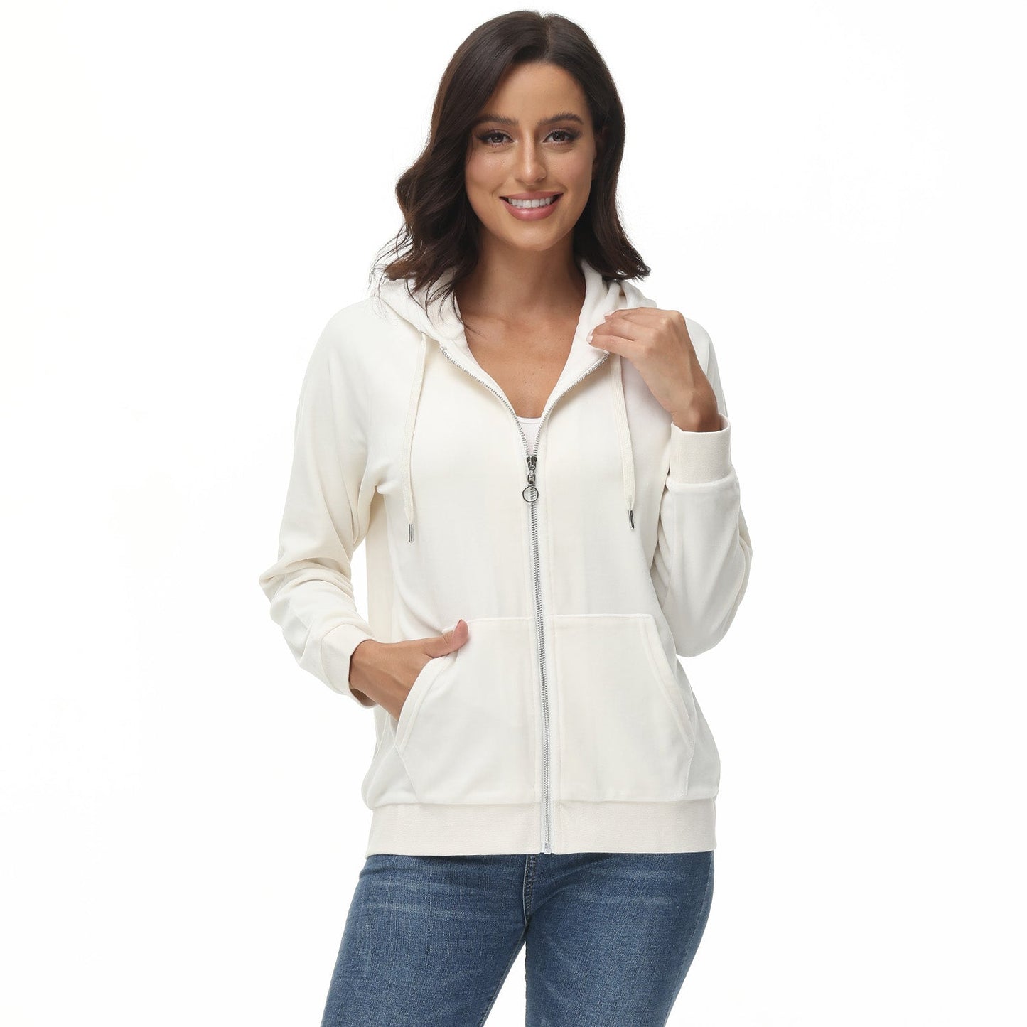 CozyChic: Dames Velours Fleece Hoodie - Warm, Stijlvol & Handig met Zakken!