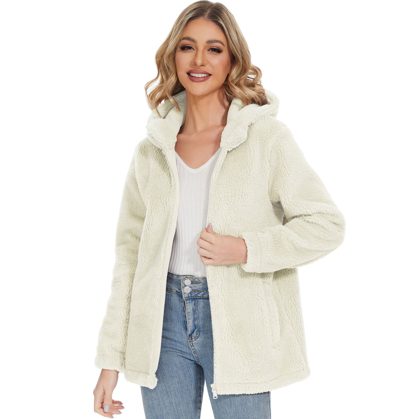CozyChic Dames Hooded Sherpa Jas: Rits, Zakken - Winterse Warmte