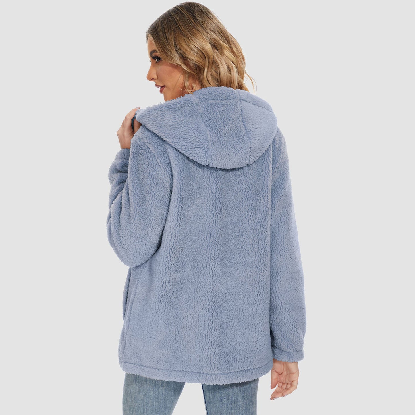 CozyChic Dames Hooded Sherpa Jas: Rits, Zakken - Winterse Warmte